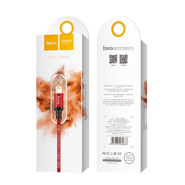 USB juhe Hoco X14 USB A to Lightning (1m/ punane)