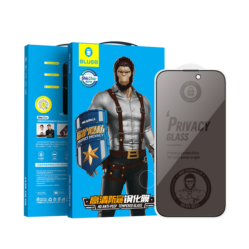 Kaitseklaas "Mr. Monkey" Full Glue Privacy Iphone 14 Pro Max / Iphone 15 Plus (must)