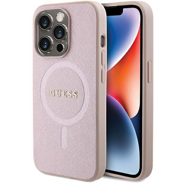 Guess Ümbris Saffiano MagSafe iPhone 15 Pro Max (roosa)
