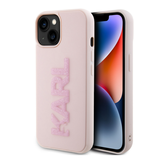 Karl Lagerfeld Ümbris KLHCP15M3DMBKCP 3D Rubber Glitter Logo iPhone 15 Plus / 14 Plus (roosa)
