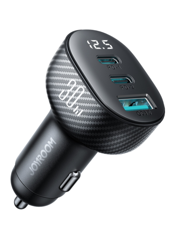 Autolaadija Joyroom JR-CCD04 2xType-C / USB-A 30W (must)
