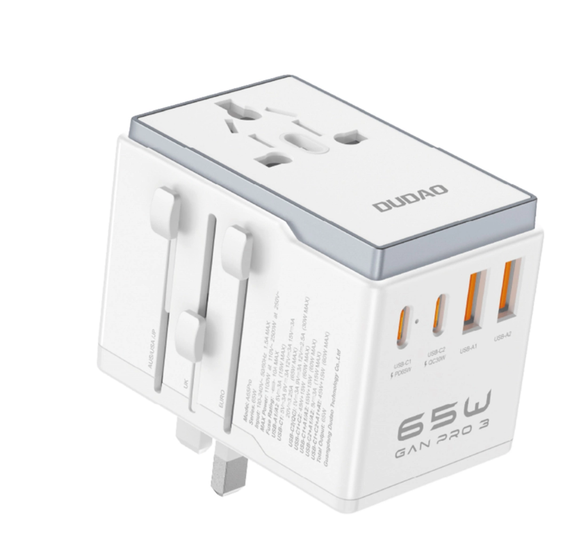 Adapter Dudao A65Pro 65W 2x Type-C / 2x USB (valge)