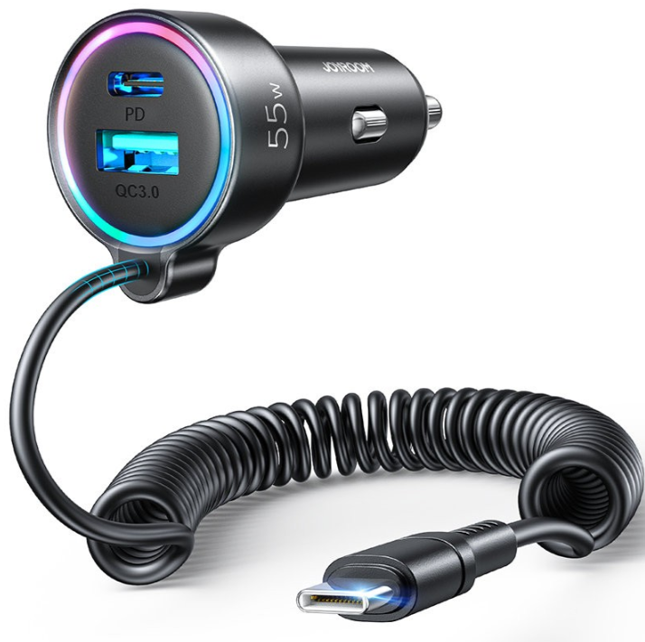Autolaadija Joyroom JR-CL07 3in1 USB / Type-C 55W + Type-C (1.5m, must)