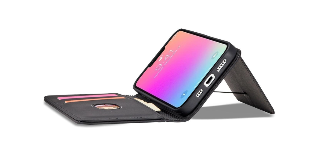 Ümbris kaanega Pouch Card Wallet iPhone 12 Pro Max (must)