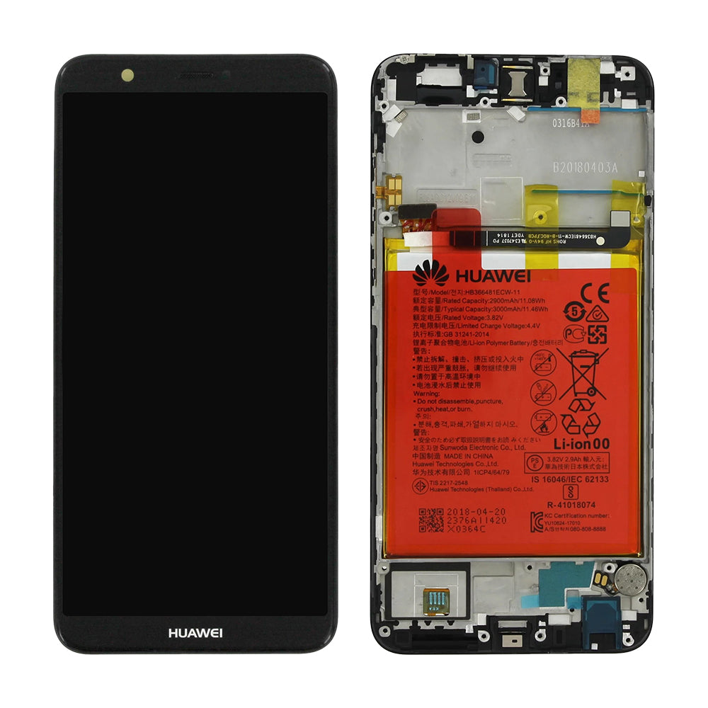 Varuosa Huawei P Smart ekraan raamiga ja koos akuga must (service pack)
