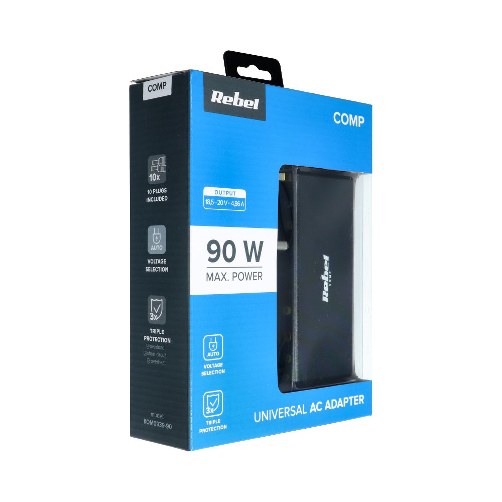 Laadija REBEL laptopile, 90W, 18-20V (must)