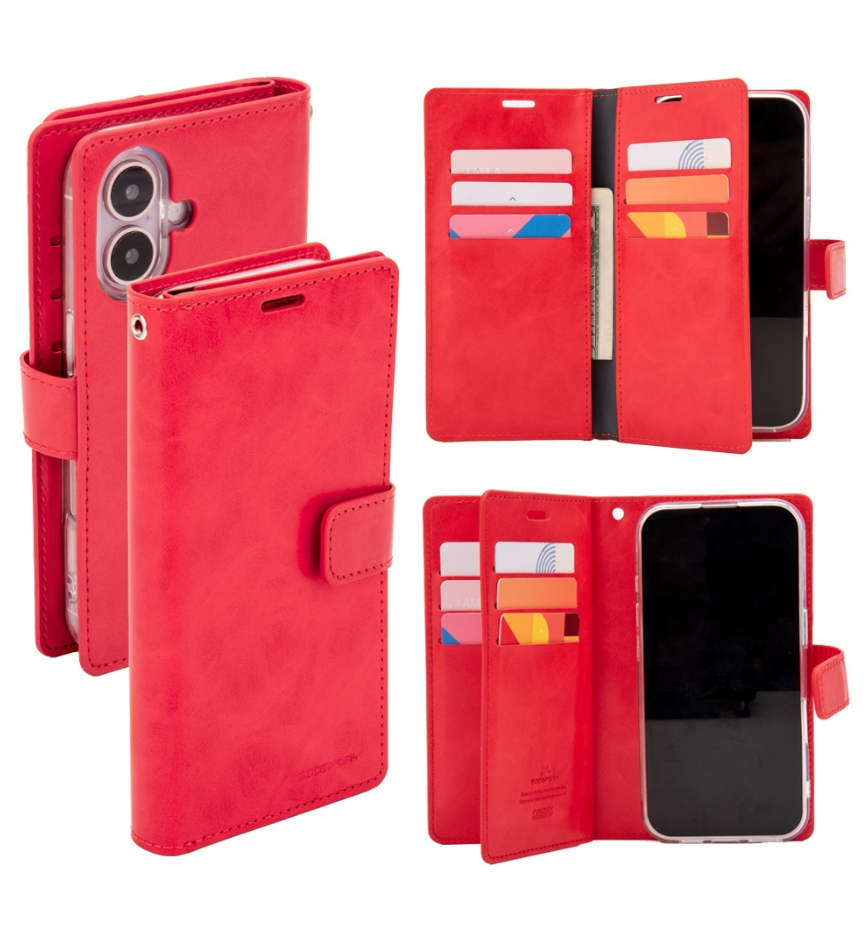 Ümbris kaanega Mansoor Magsafe Diary iPhone 15 Pro (punane)