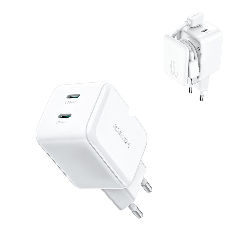 Adapter USB-C juhtmega Joyroom JR-TCL05, 2x USB-c, 45 W (valge)