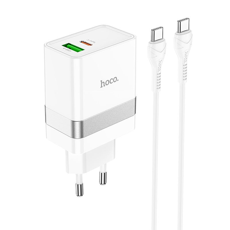 Adapter Hoco N21 30W USB-C / USB-A + USB-C to USB-C (valge)