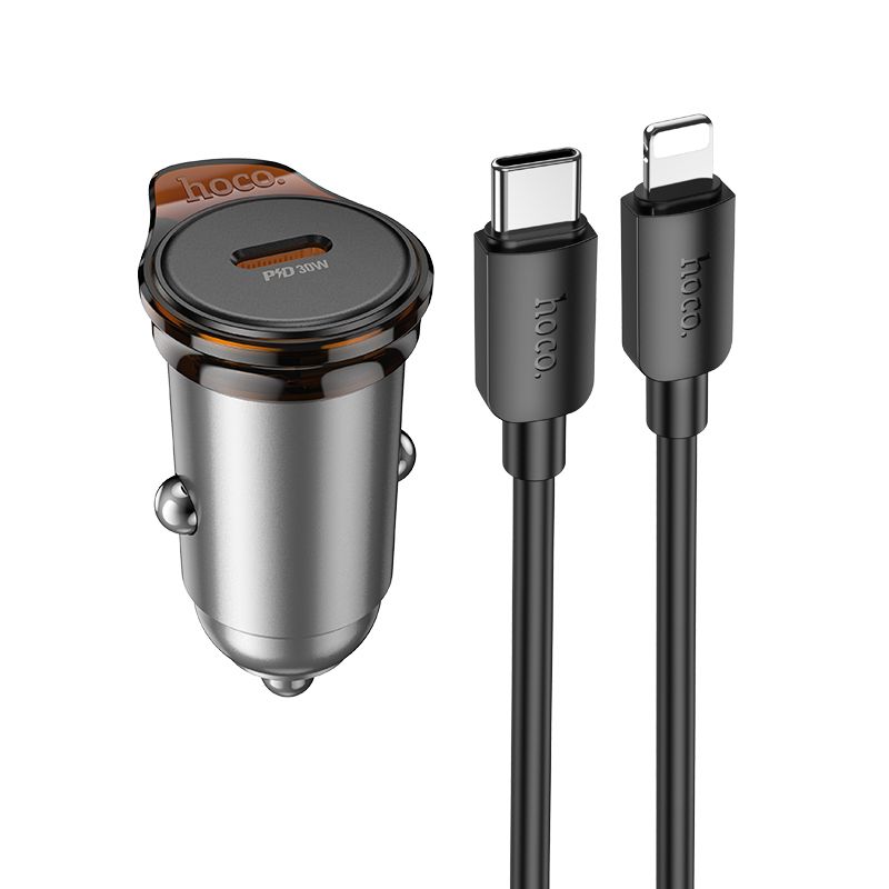 Autolaadija Hoco NZ16 USB C 30W + juhe USB C to Lightning (must)