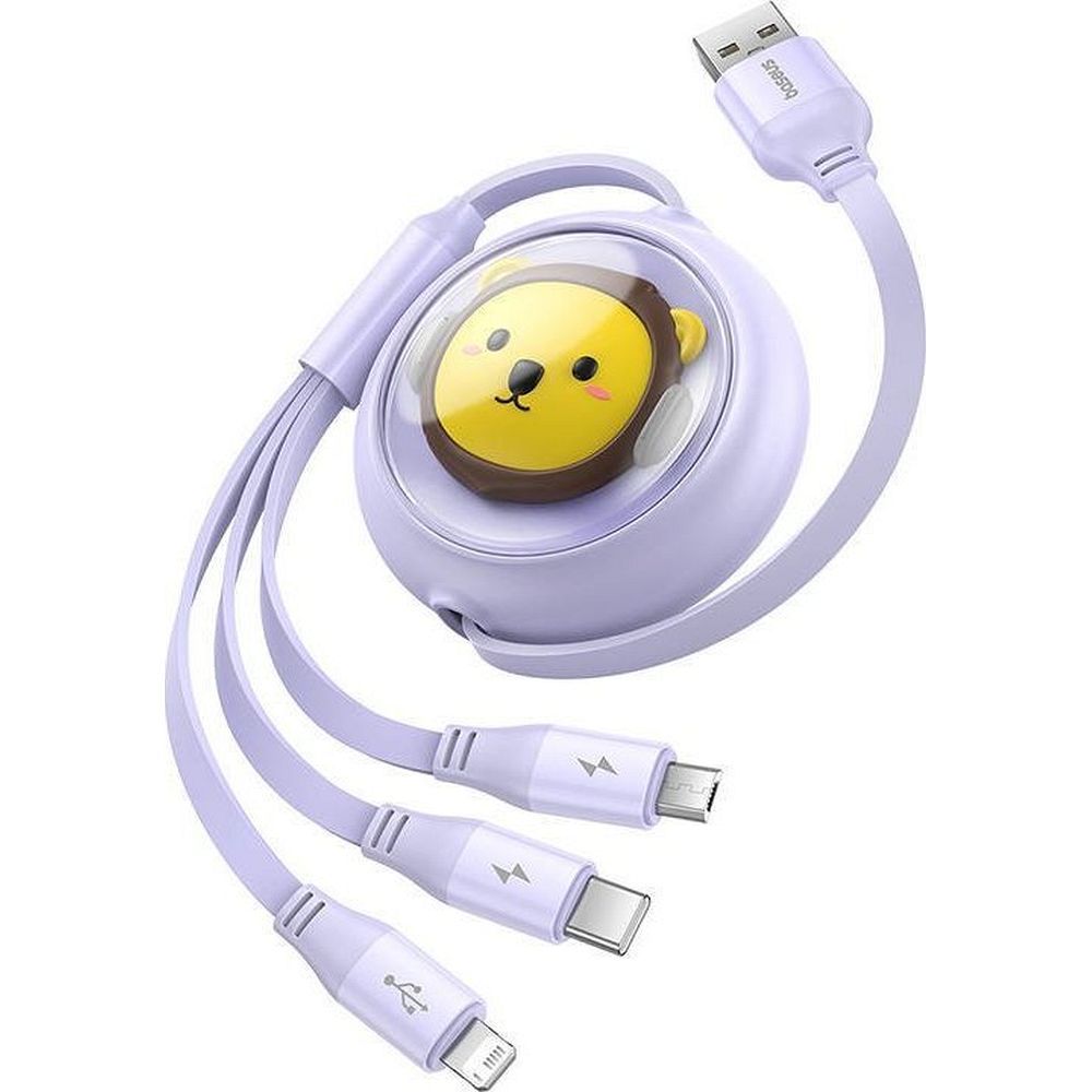 Juhe BASEUS 3in1 Lighting+MicroUsb+Type-C 3.5A (lilla)