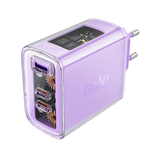 Laadija Acefast A45 65W GaN 1xUSB, 2xUSB C (lilla)