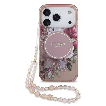 Guess IML Flowers Strap MagSafe Ümbris iPhone 17 Pro (roosa)
