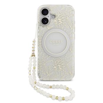 Guess IML Flowers Allover Strap MagSafe Ümbris iPhone 17 (valge)