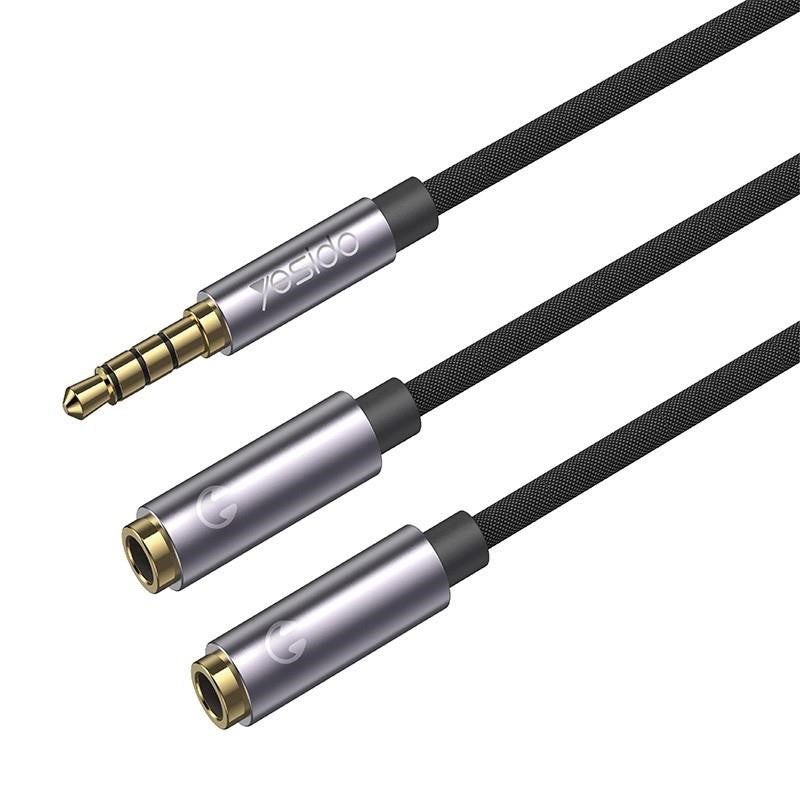 AUX kaabel YESIDO AUDIO CABLE YAU27 AUX MALE/2x3,5mm AUX FEMALE 30CM (valge/hõbe)