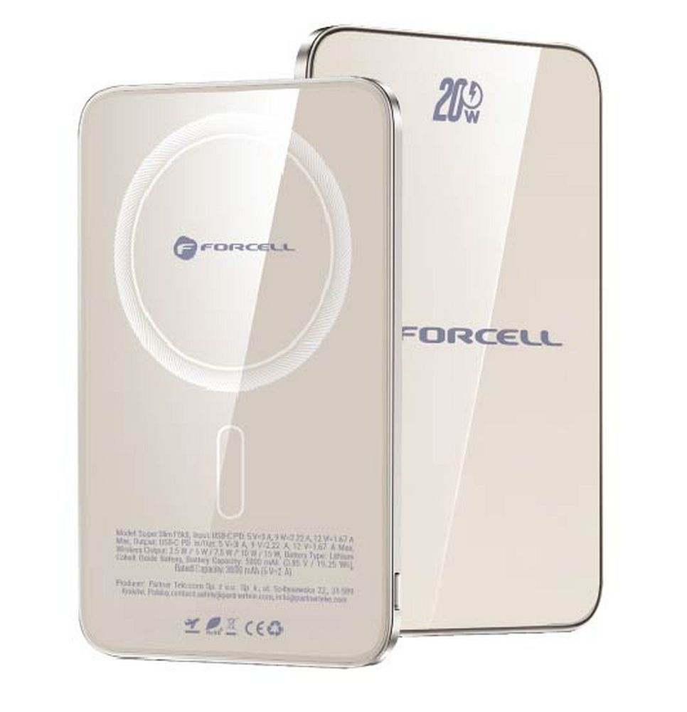 Akupank Forcell F-Energy SuperSlim F5K8 QC4.0 PD3.0 15W 5000 mAh (titaan)