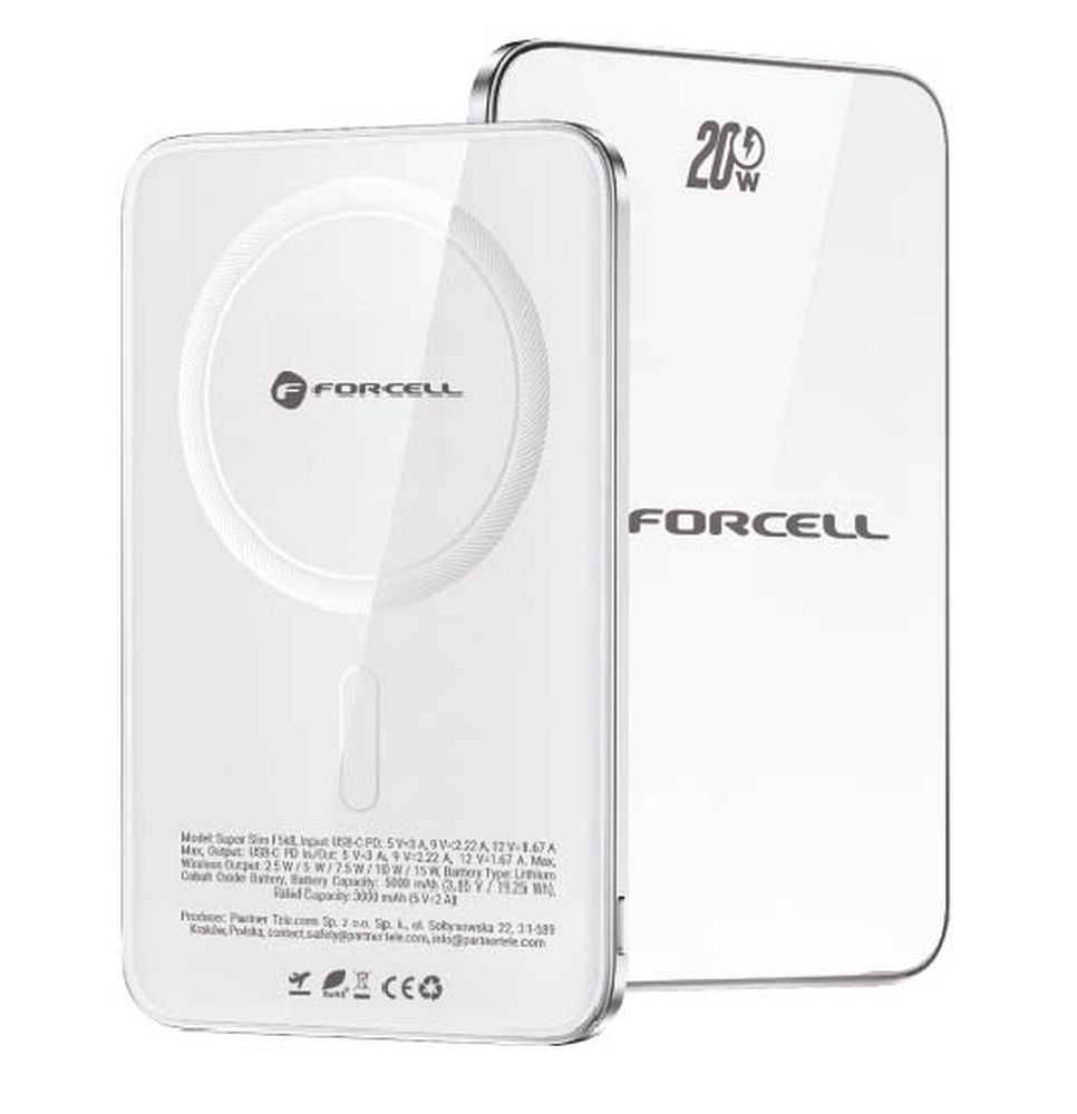 Akupank Forcell F-Energy SuperSlim F5K8 QC4.0 PD3.0 15W 5000 mAh (valge)