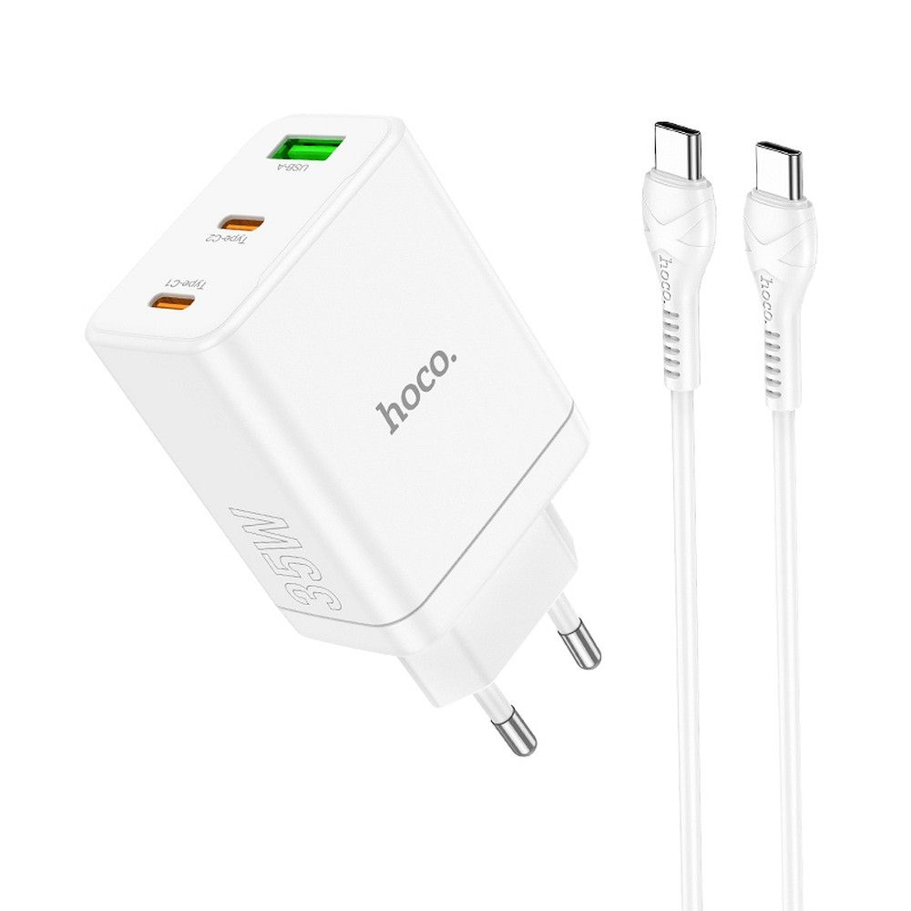 Adapter Hoco 2 x USB C + USB A 35W N33 + juhe USB C(valge)