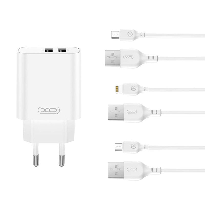 Laadija lightning juhtmega XO CE34, 2X USB-A (1m / valge)