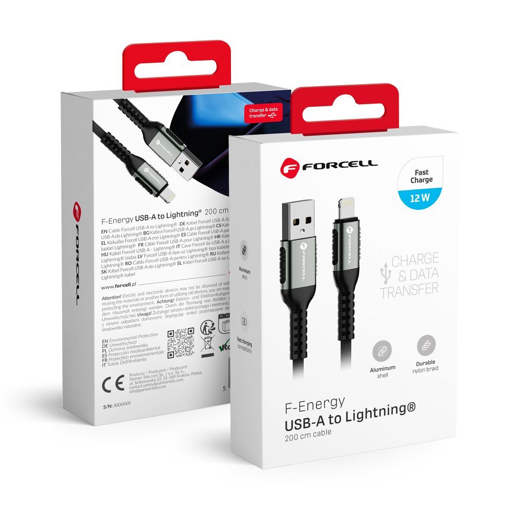Juhe Forcell F-Energy USB-A - Lightning 2,4A 12W Cafule 2m (must)
