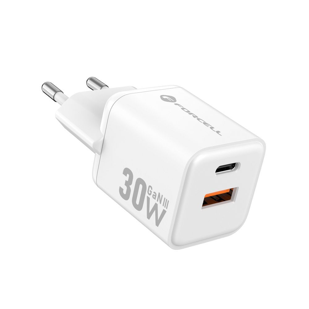 Laadija Forcell F-Energy Mini GaN III USB C + USB A QC4.0 PD 30W (valge)