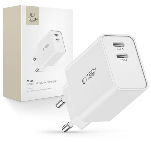 Laadija Tech-Protect C35W 2x USB-C PD 35W (valge)