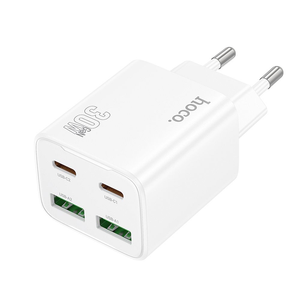 Adapter Hoco 2 x USB C + 2 x USB A QC3.0 PD 3A 30W N56 (valge)