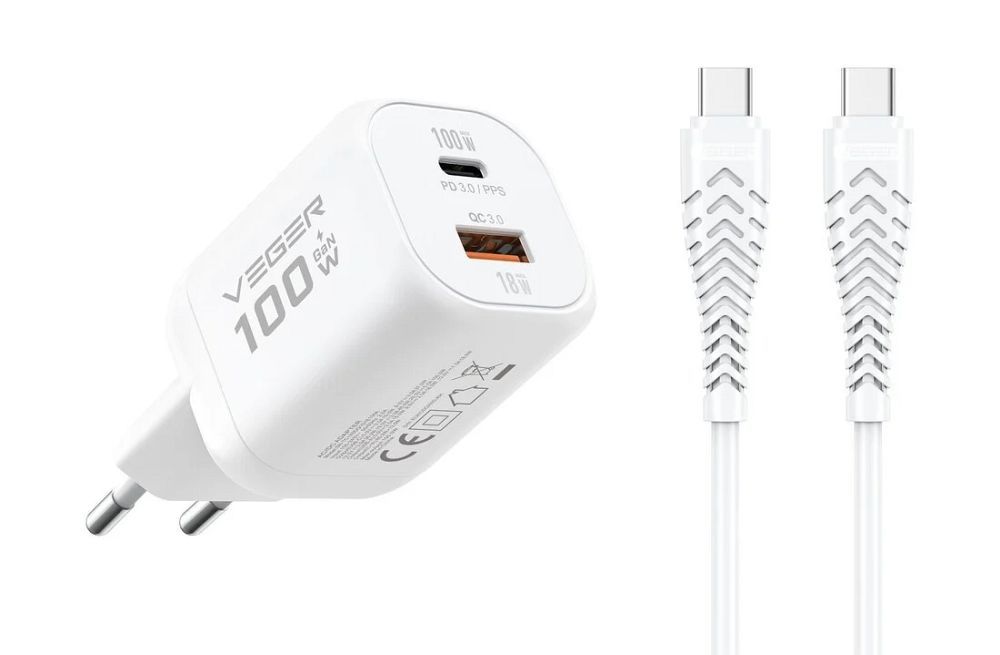 Kiir Laadija VEGER TR150 USB A + Type C + Type C to C 100W (valge)