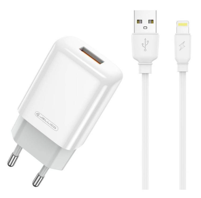 Laadija Jellico EU01 USB-A/USB-A + Lightning (valge)