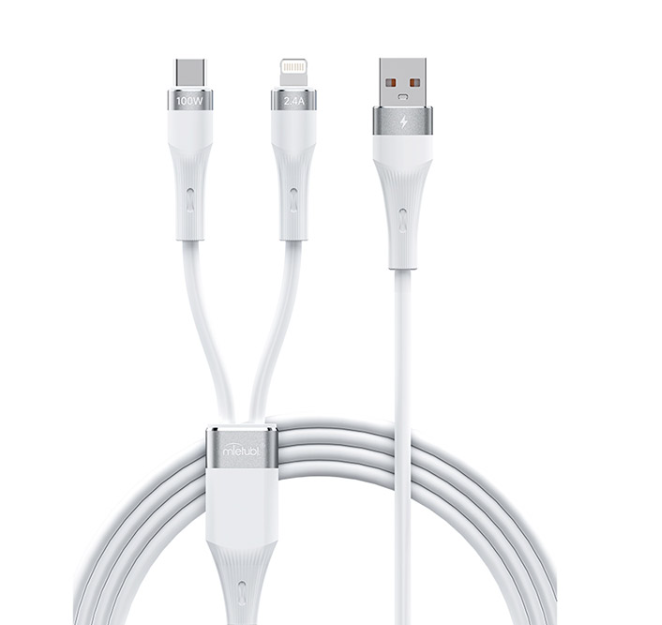 USB juhe Mletubl MTB-DCODTA08 2-in-1USB-A to Type-C + Lightning (1m / valge)