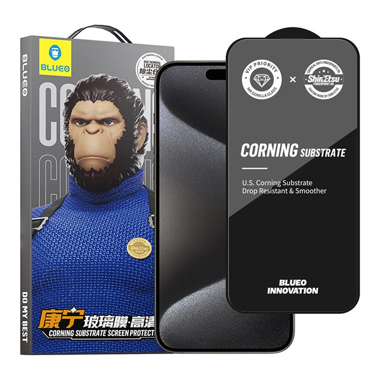 Kaitseklaas "Mr. Monkey Corning Gorilla" Full Glue Iphone 15 Pro Max Anti-Static HD (must)
