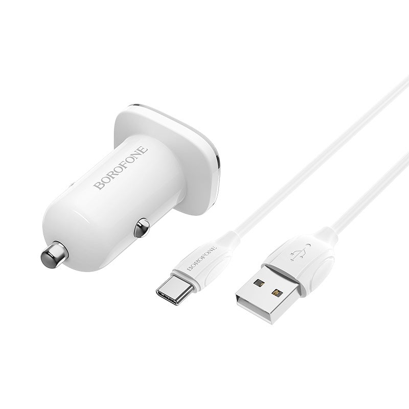 Autolaadija Borofone BZ12 USB + Type-C (2.4A / valge)