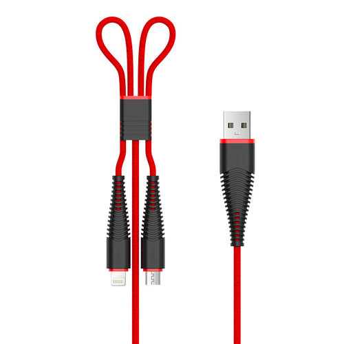 USB juhe Devia 2 in 1 iphone+micro usb (punane)