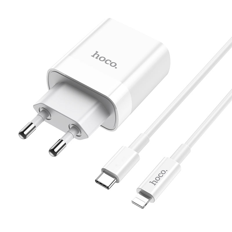 Laadija Hoco C80A USB Quick Charge 3.0 + PD 20W (3.1A) + Type-C-Lightning (valge)