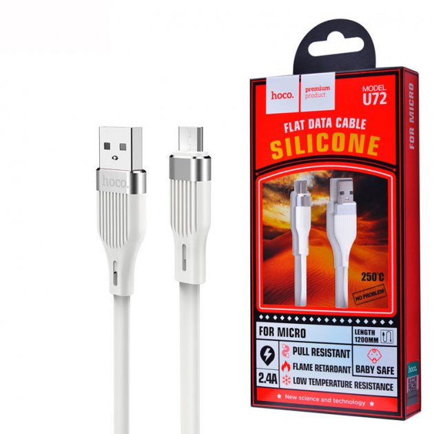 USB juhe Hoco U72 Micro USB (1.2m/ valge)