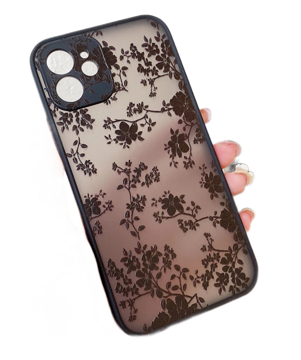 Ümbris Floral iPhone 12 Pro (mustad lilled)