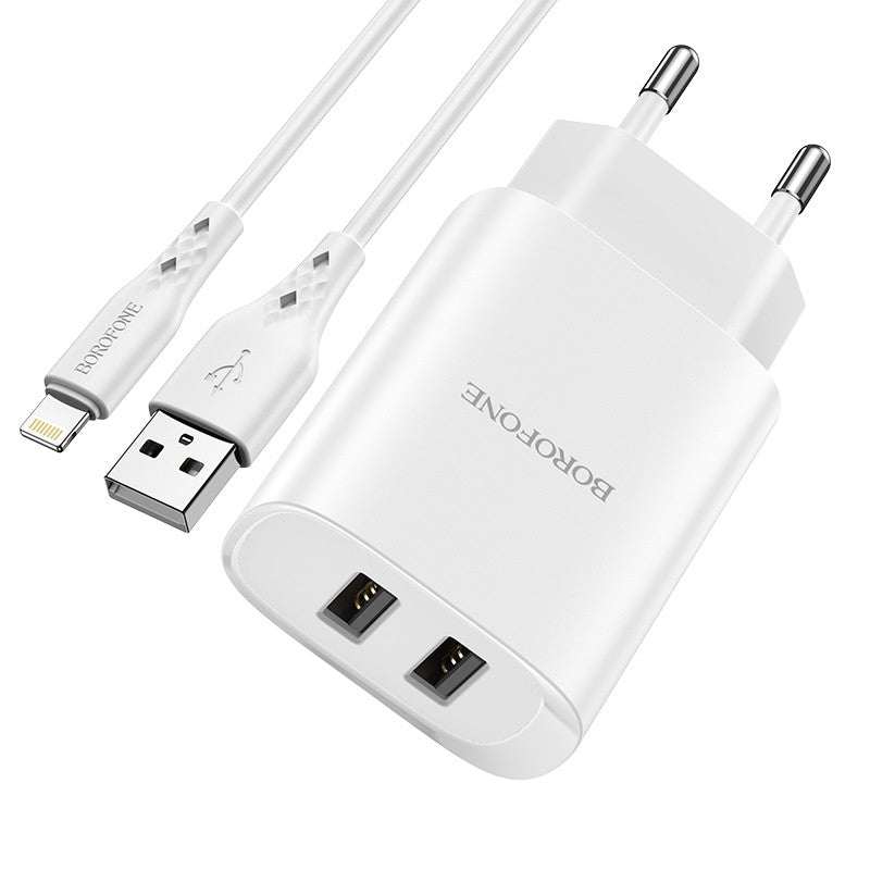 Laadija BOROFONE BN2 2xUSB 2.1A + Lightning (valge)