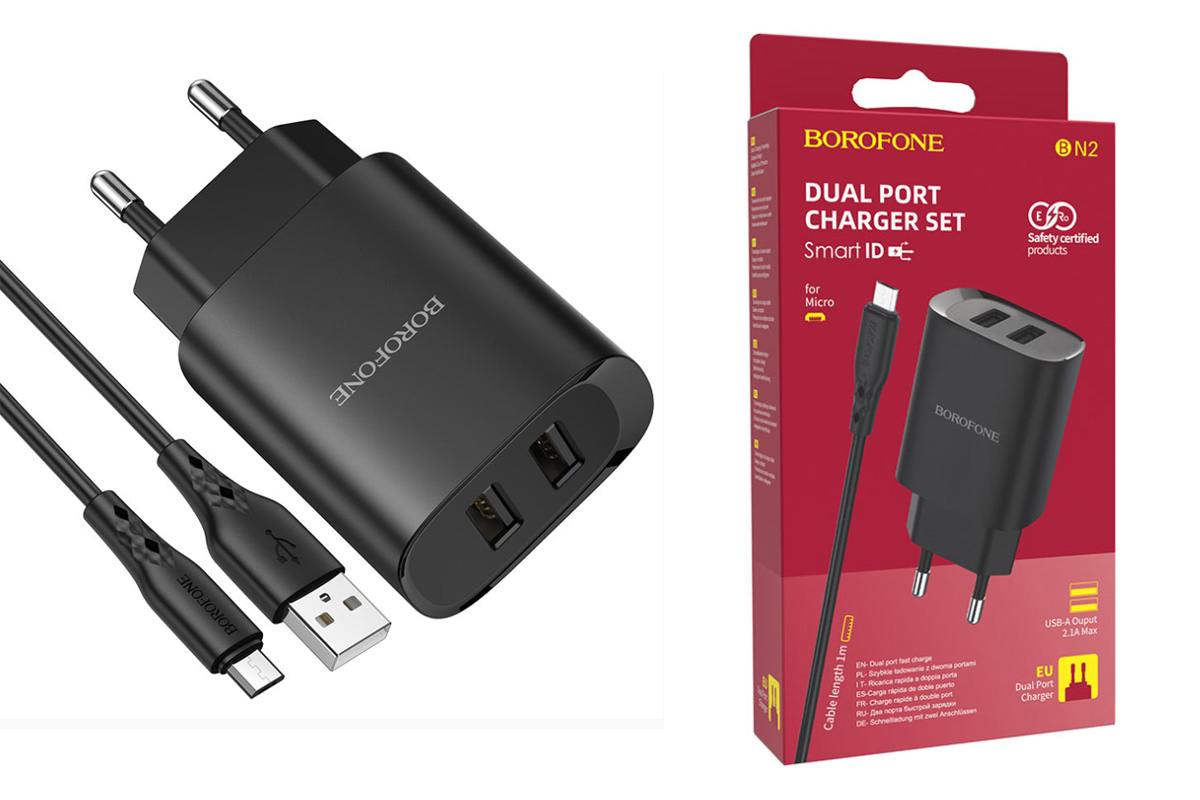 Laadija BOROFONE BN2 2xUSB 2.1A + Micro USB (must)