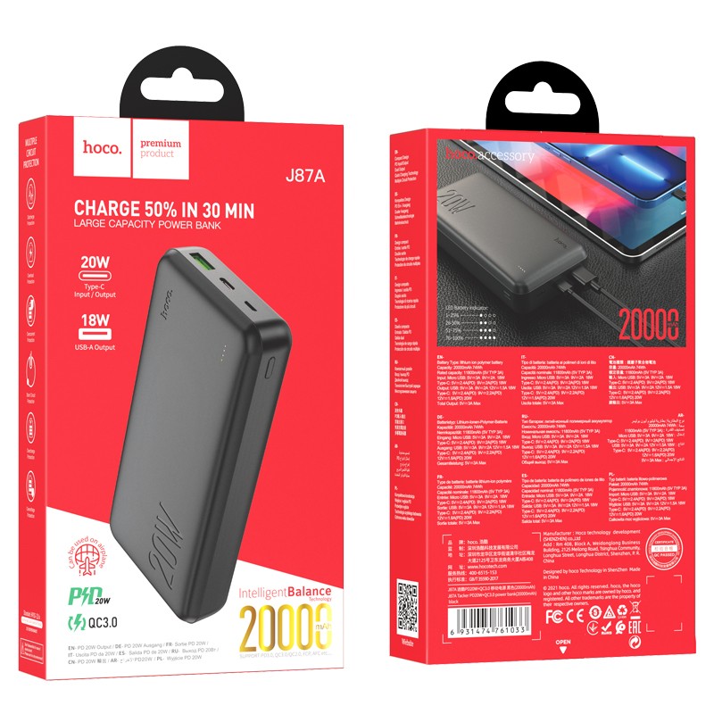 Akupank Hoco J87A + PD 20000mAh (must)