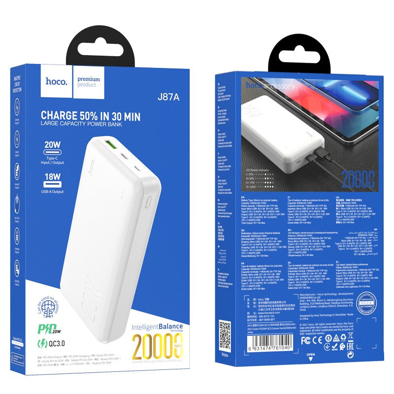 Akupank Hoco J87A + PD 20000mAh (valge)