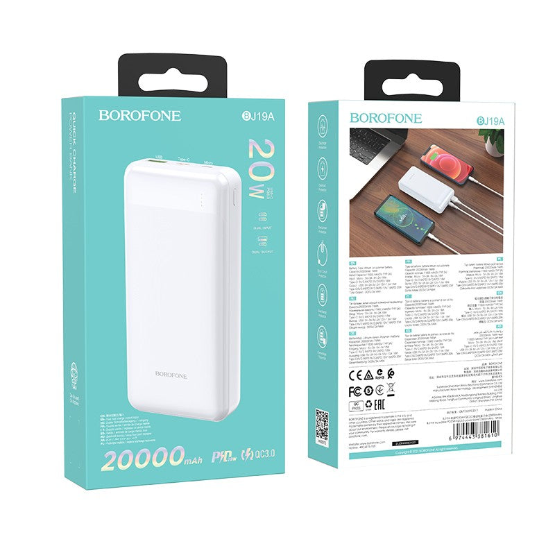 Power Bank Borofone BJ19 Type-C PD 20W+Quick Charge 3.0 (3A) 10000 mAh (valge)