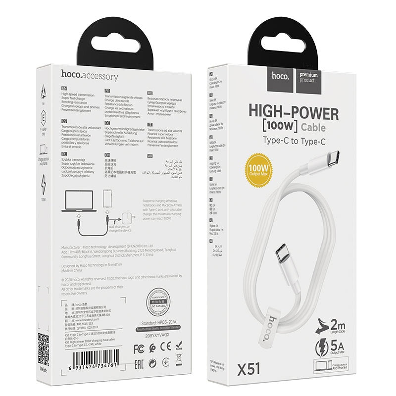 USB juhe Hoco X51 PD Type-C - Type-C (1m/ valge)