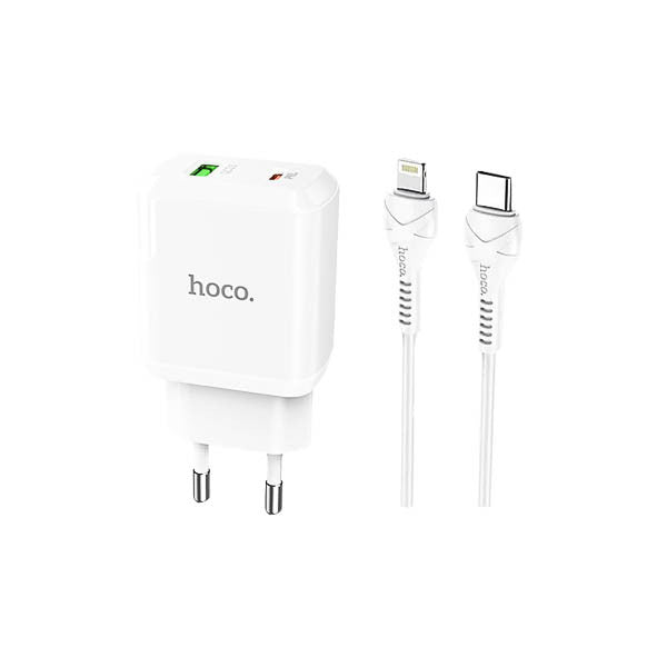 Laadija Hoco N5 USB Quick Charge 3.0 + PD 20W (3.1A) + Type-C-Lightning (valge)