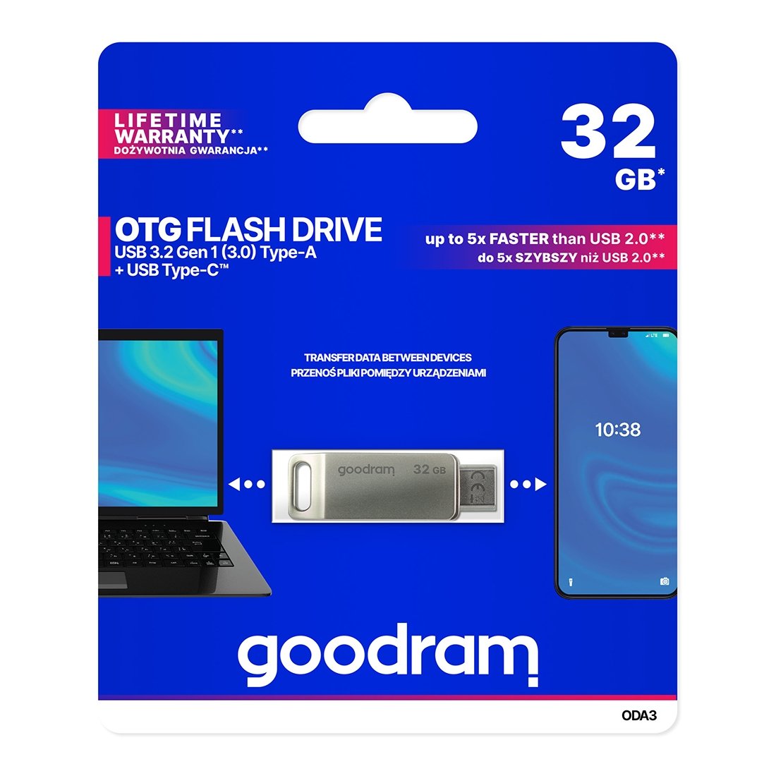 Mälupulk Goodram 32 GB USB 3.2 Gen 1 USB / USB C OTG (hõbedane)