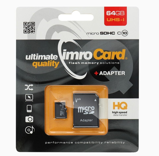 Mälukaart Imro microSD 64GB with adapter / Class 10