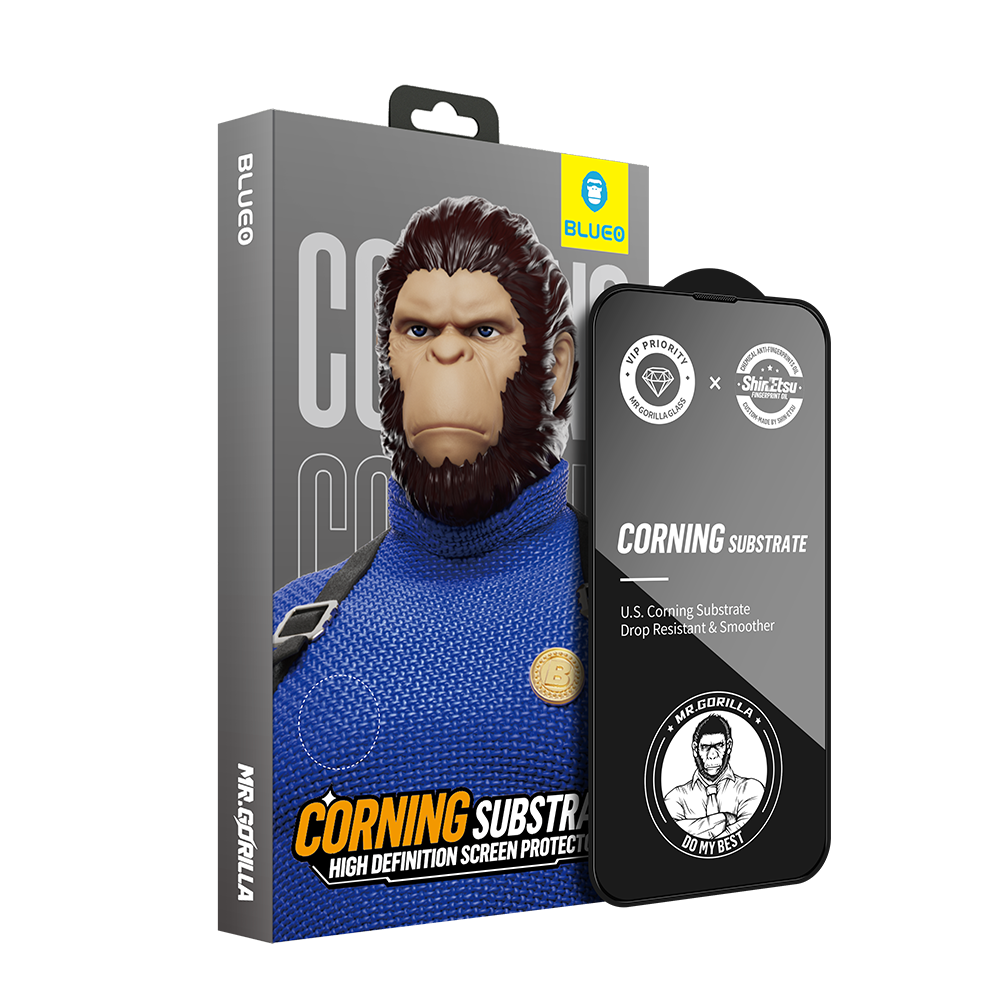 Kaitseklaas "Mr. Monkey Corning Gorilla" Full Glue Iphone 14 Pro Max Anti-Static HD (must)