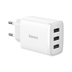 Laadija Baseus Compact Quick Charger 3U 17W 3xUSB (valge)