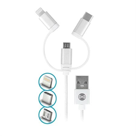 USB juhe Forever 3 in 1 micro usb+lightning+type-c (valge)