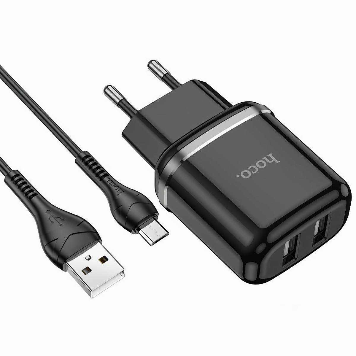 Laadija Hoco N4 2 USB-porti 2.4A + Micro USB (must)