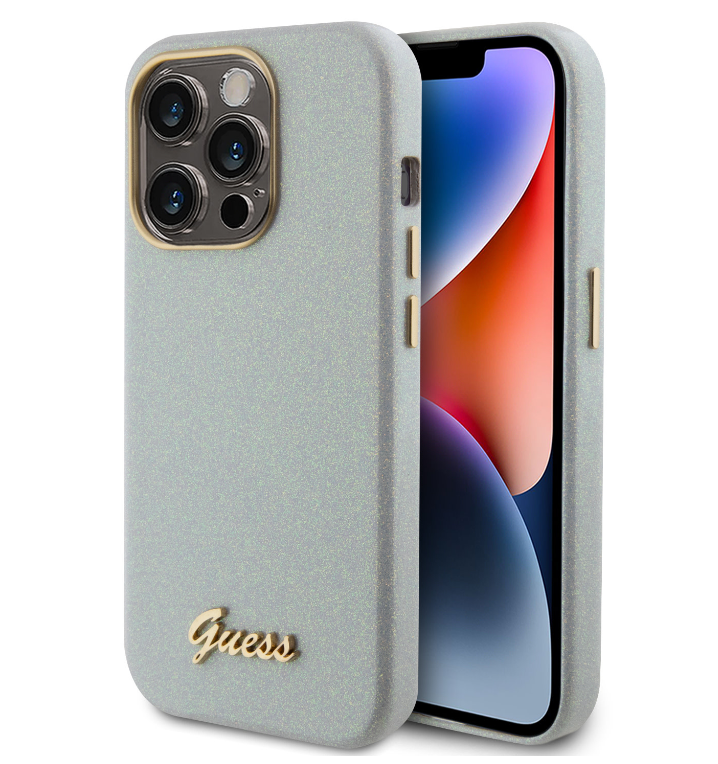 Guess Ümbris GUHCP15LPGMCSG Glitter Glossy Script iPhone 15 Pro